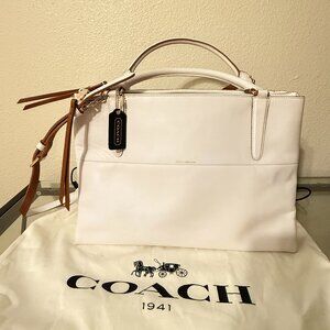 Authentic Coach Satchel with Detachable Strap, Leather, White